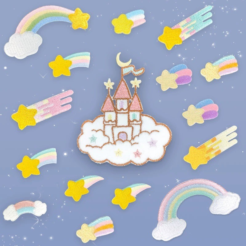 七彩流星彩虹刺绣布贴 可爱卡通电脑绣花衣服补丁贴