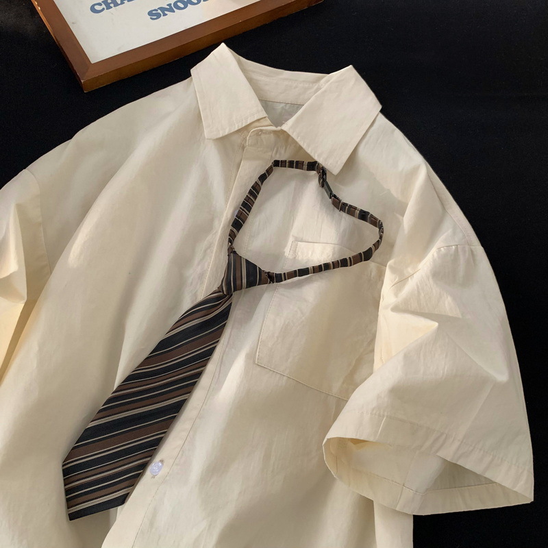 Short-sleeved work shirt men's summer tie dk uniform shirt ruffian handsome high-end fashion brand trendy couple college style