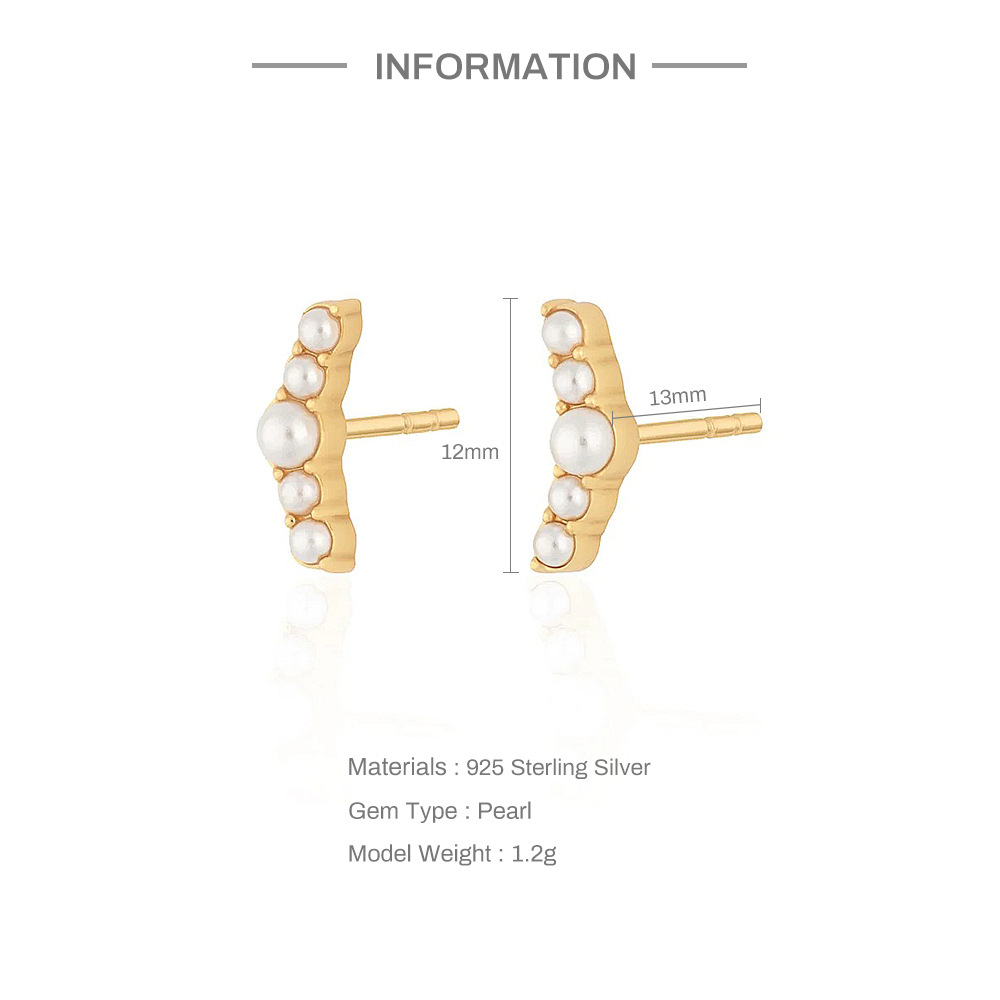 2g Weight Pearl, Zircon Inlay Material Ear Studs Classification 1 Pair Quantity Daily Occasion 925 Sterling Silver Material Geometric Pattern Women's Gender Plating, Inlay Design Simple Style Style 1 Pair 925 Sterling Silver Pearl Zircon Geometric Ear Studs 3