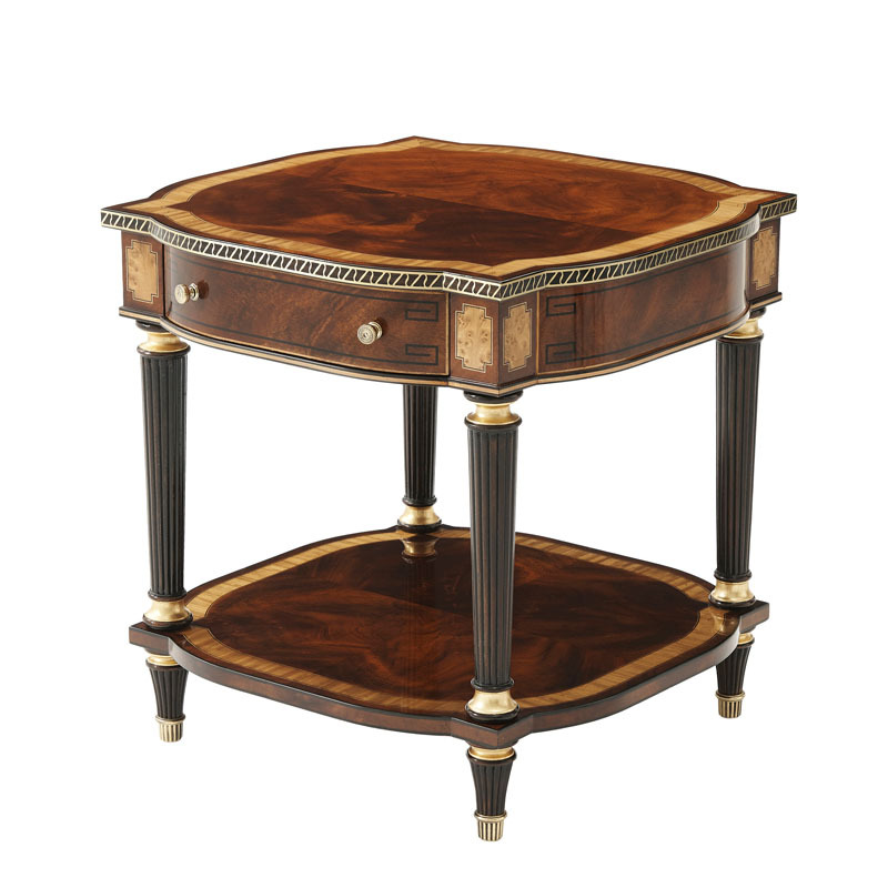 Modern classical copper piece square side table for Alexander room, villa castle solid wood carved square small tea table