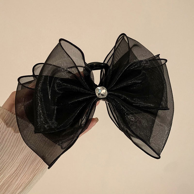 다이아몬드가있는 블랙 레이스 보우 양면 대형 클램프