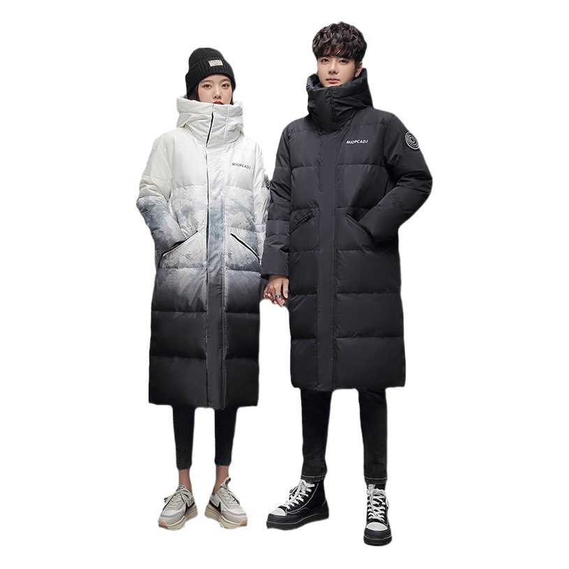 Comercio exterior transfronterizo ropa de algodón para hombres de invierno para hombres, largos sobre la rodilla, gruesos y cálidos, parejas degradadas, abrigos para jóvenes