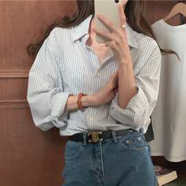 条纹衬衫女2025新款秋季韩版休闲百搭长袖衬衣开衫宽松外套