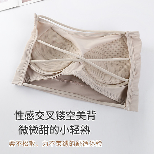 Internet celebrity new vest women's ice silk strapless chest wrap versatile fixed cup push-up all-in-one beautiful back tube top underwear