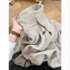 大码复古半拉链立领卫衣女秋冬季新款慵懒休闲长袖外套胖mm300斤