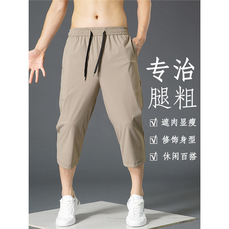 Men's Harem Pants Cropped Summer Thin Shorts with Pockets Zipper Loose Slim Fit Stretchy Sports Casual Pants