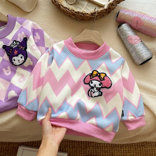 Girls' Milk Silk Sweater, Autumn/Winter Long-Sleeved Sweater for Baby Girls, Cartoon Kuroomi Thermal Base Layer, Sweet Style