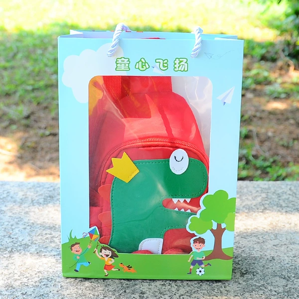 Red dinosaur + colorful skylight bag