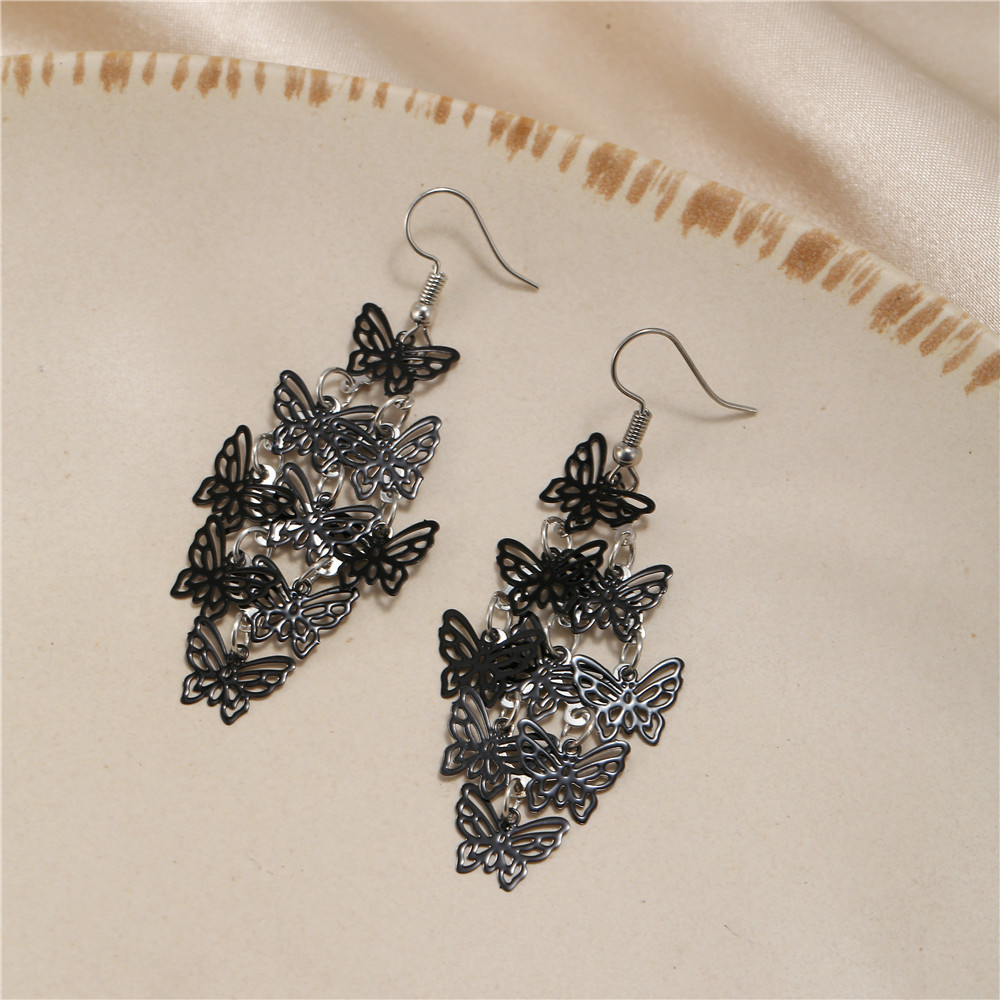 Wholesale Jewelry Black Multi-layer Butterfly Tassel Earrings Nihaojewelry display picture 6