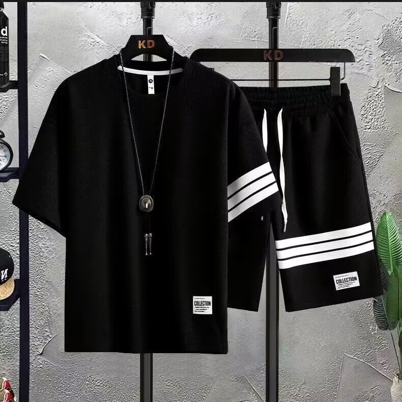 Leichtes Herren Sommer Trainingsanzug Set Waffelstrick Freizeit_voghion.com