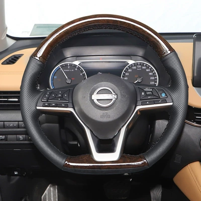 Uncle Zhang's special hand-sewn steering wheel cover is suitable for Nissan 2022 new Xuanyi peach wood handle cover carbon fiber (Steering wheel cover) - 01-20-22-sylphy-two-section-peach-wood-steering-wheel-cover-38cm