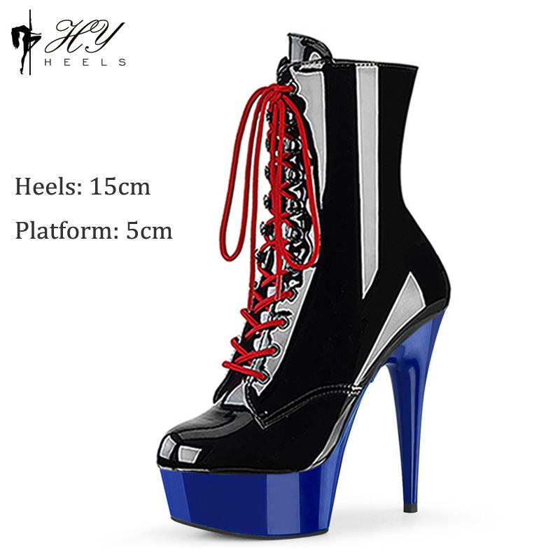 Giày cao gót boot ngắn nữ dây buộc gót siêu cao 15cm — Màu đen, Màu hồng, Màu trắng, Màu mơ chi tiết 6