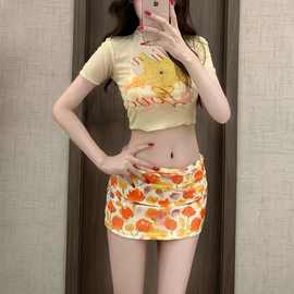 2025夏季新款分体四件套女遮肚显瘦小胸聚拢沙滩度假温泉休闲泳衣