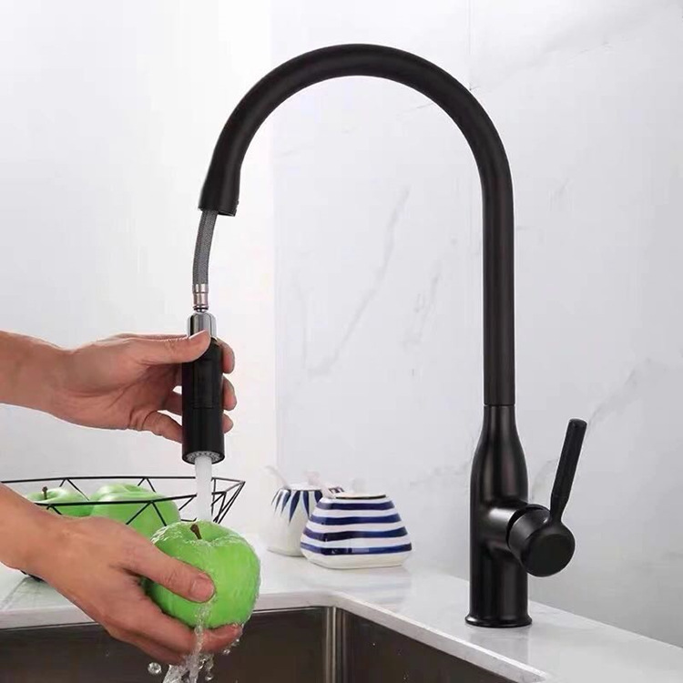 Nueva pistola gris negro extraíble cocina agua fría y caliente cuenca vegetal cobre grifo lavavajillas fregadero retráctil hogar