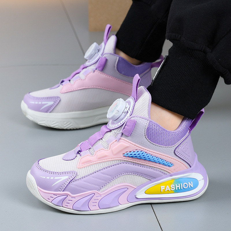 Ligero transpirable y cómodo de moda para niñas zapatos deportivos de botón giratorio casuales para niños zapatos de malla para niños grandes