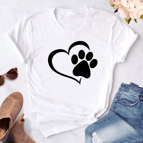 Fashionable Cute Cartoon Animal Paw Print T-shirt, Cartoon Style Women's Casual Short Sleeve Cute Base Shirt for Women
