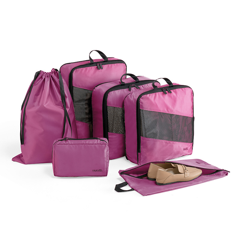 Bolsa de almacenamiento de ropa de viaje de tela de poliéster engrosada suministros de viaje traje cordón cubierta del zapato organización bolsa de almacenamiento de seis piezas