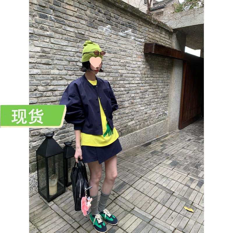 Mona Sun-Kissed Sea Salt Simple Silhouette Short Jacket Irregular Skirt Pants Youth Baseball Outfit for Women