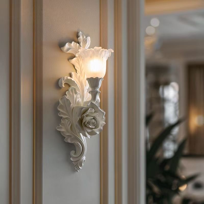 French-Style Wall Lamp for Living Room, Entrance Hall, Corridor, Background Carved Art Lighting, Palace-Style High-End Cream-Colored Floral Wall Lamp