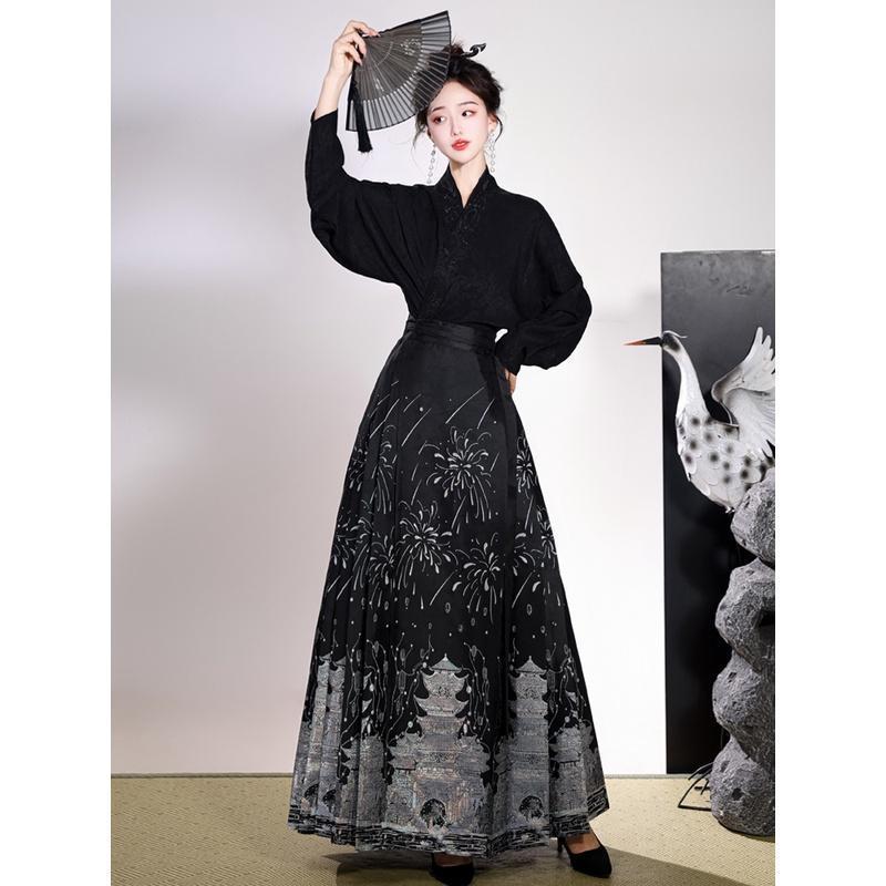 Huanmanlou's new gold-woven split-line horsehair skirt, Chinese-style, waist-high, slimming, new Chinese-style daily outfit with Han elements