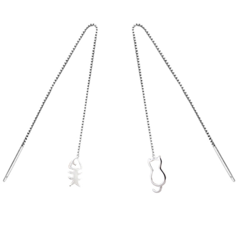 S925 pendientes de plata de ley elegante gato largo pendientes de hueso de pescado estilo coreano pendientes de joyería de plata amarillo Fobo image 4