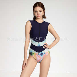 批发新款冲浪服欧美外贸连体无袖泳衣女温泉潜水服保守显瘦游泳衣
