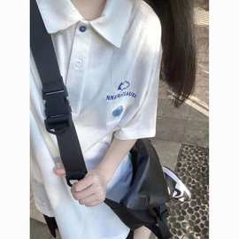 夏季新款polo衫短袖T恤女夏季2024新款学生韩版宽松白色上衣ins潮