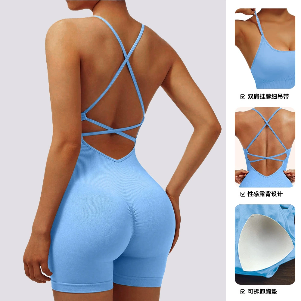 Европейский и американский бесшовный сексуальный комбинезон для йоги с персиковыми бедрами, быстросохнущий, фитнес, спорт, красота, воздушная одежда для йоги, цельный