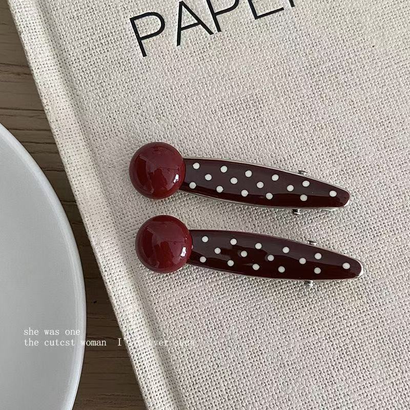 레트로 레드 버드나무 잎 머리핀