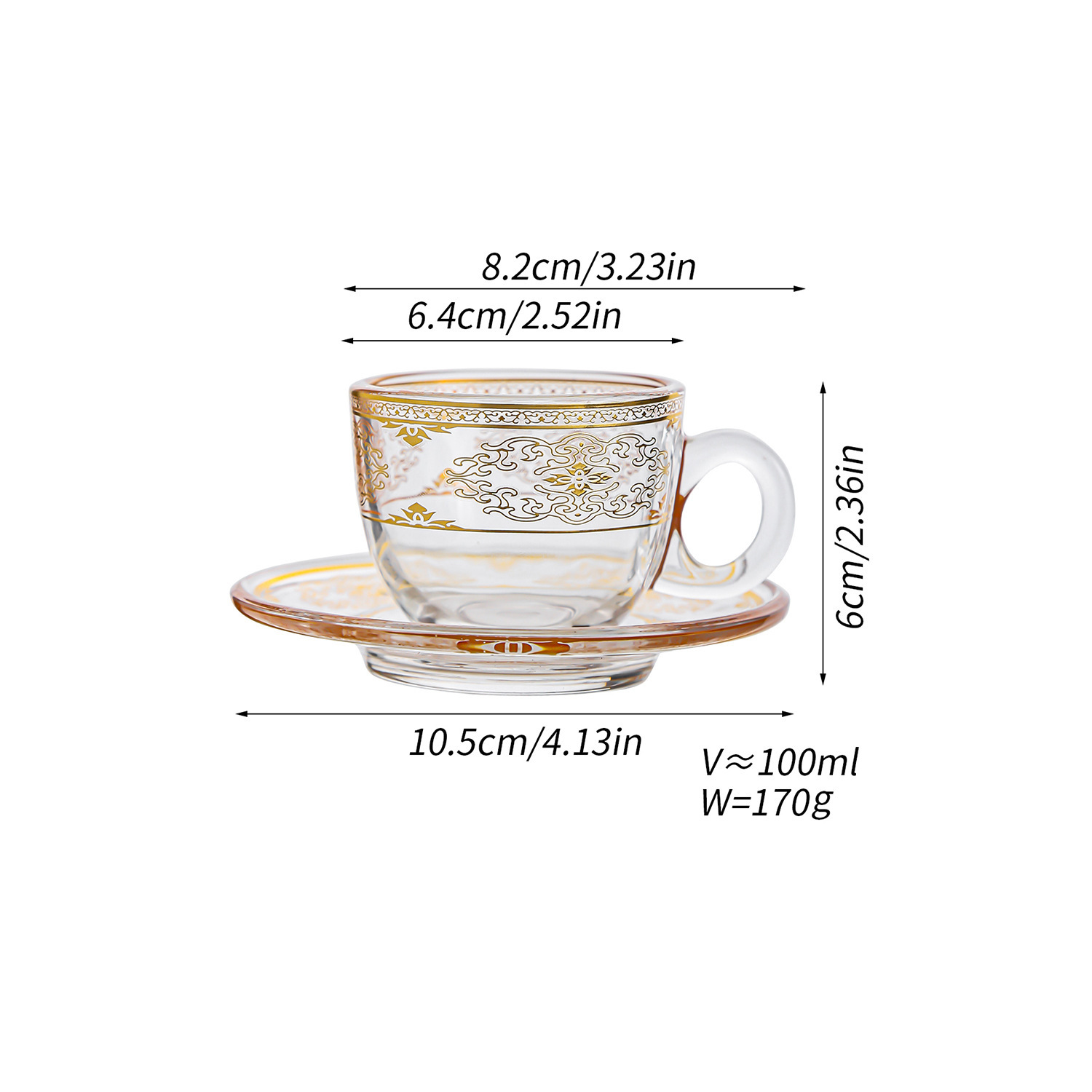 Taza y platillo de café con traza de oro transparente nórdico transfronterizo, taza de agua exquisita para el hogar, taza de café con leche, juego de taza de té de vidrio