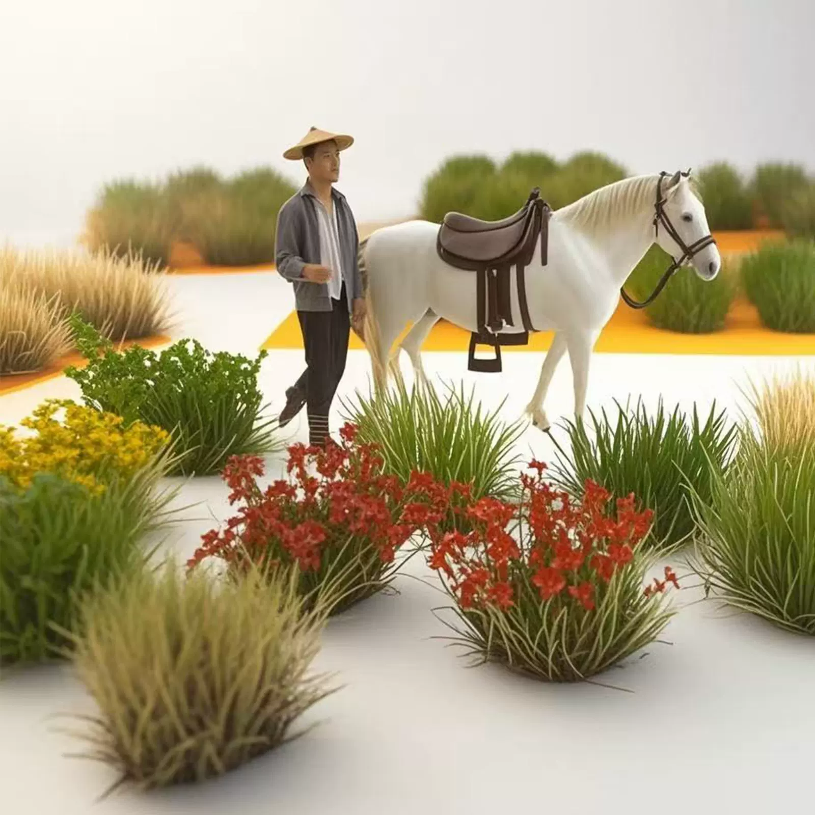 10mm10棵圆形草簇草坪模型 火车轨道场景模型配材军事沙盘DIY