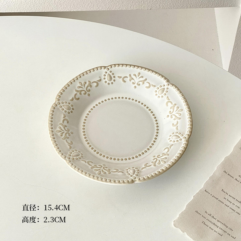 法式复古陶瓷盘家用高级感浮雕甜品蛋糕盘圆盘点心餐盘碟子盘子|undefined