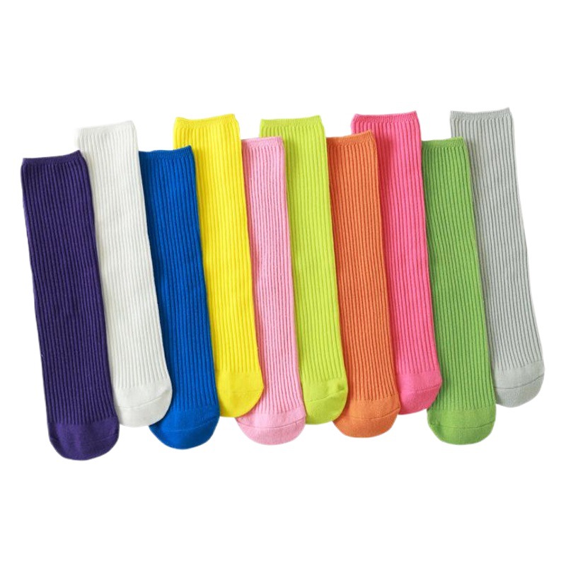 20 calcetines de primavera y otoño para niños nuevos calcetines de doble aguja de color sólido a media pantorrilla calcetines altos para bebés niños y niñas Calcetines sin tacón para padres e hijos