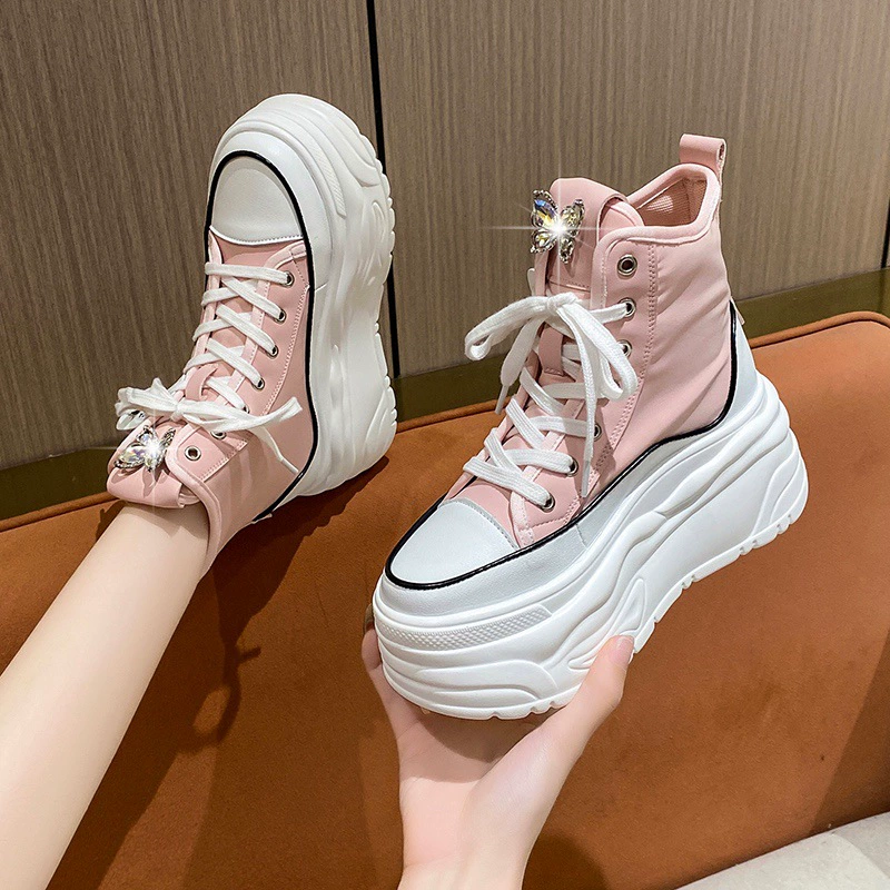 Высокая обувь женская осень 2024 новые женские туфли круглые туфли толстые подошвы увеличены повседневные кроссовки уличный выстрел