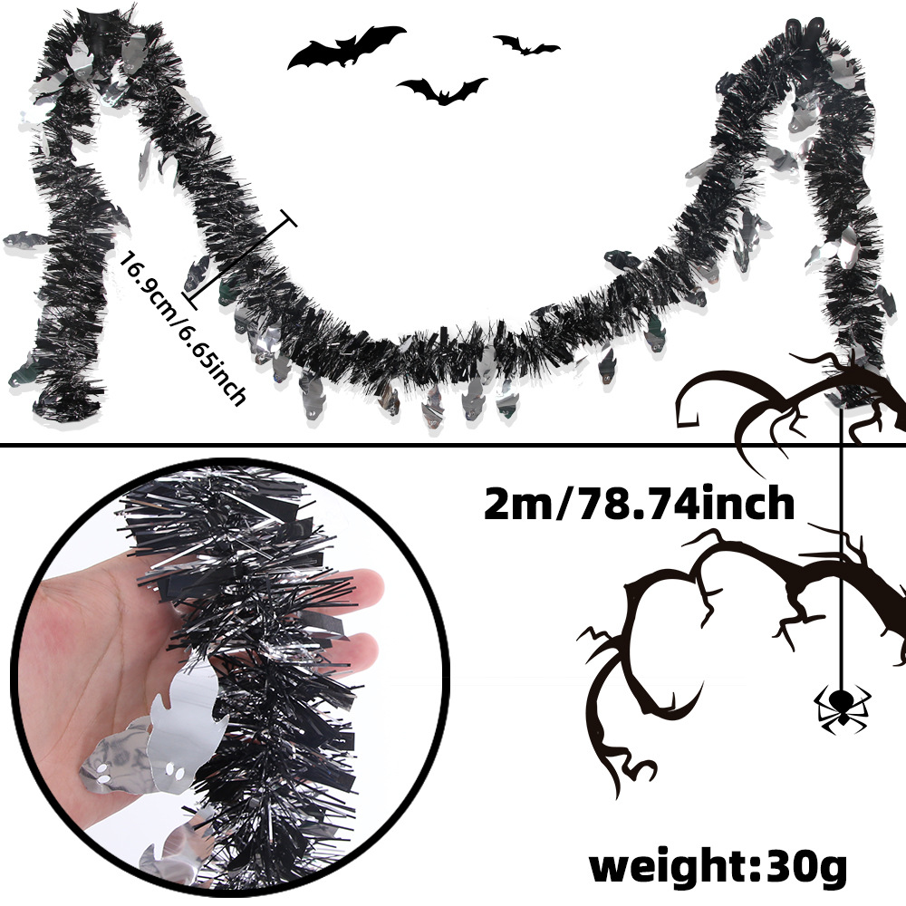 Nueva barra de color de Halloween, cinta encriptada, murciélago de hierba, barra de lana fantasma, decoración de fiesta del festival de fantasmas, colgante de flor de lana larga