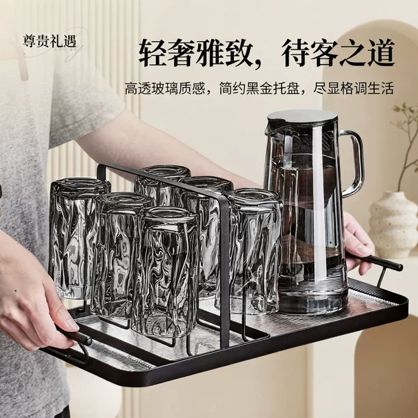 Elegant twist water cup set for home use, high-temperature resistant drinking cup set, new light luxury glass cold water jug and cups