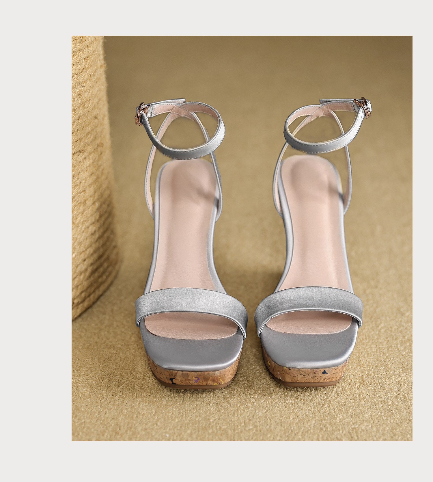 Sandal cao gót nữ quai ngang hở mũi đế xuồng gót 9 cm — màu đen, bạc chi tiết 23