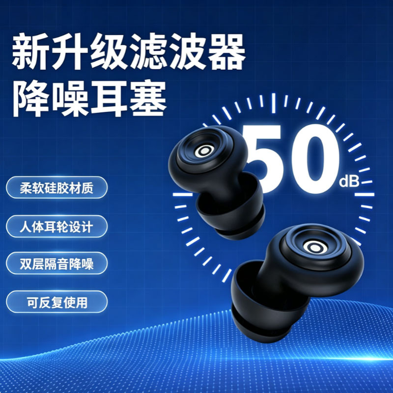 Popular Soft Silicone Filter Earplugs for Office Naps and Studying, Noise-Cancelling Gadget with Multiple Interchangeable Ear Tips