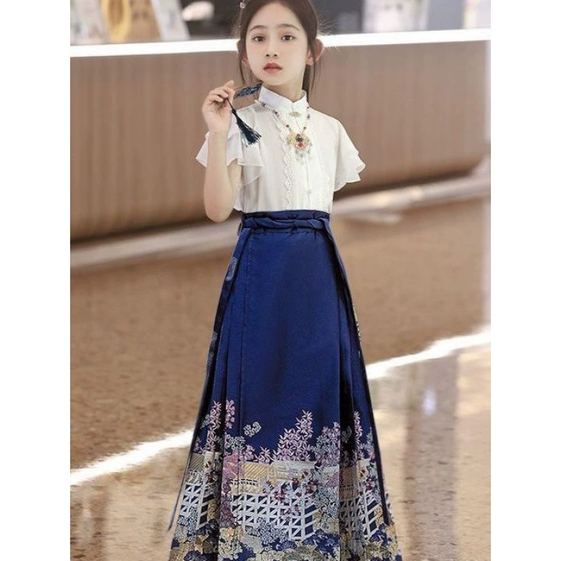Hanfu, summer set, dress, for teenagers, Chinese style, family style