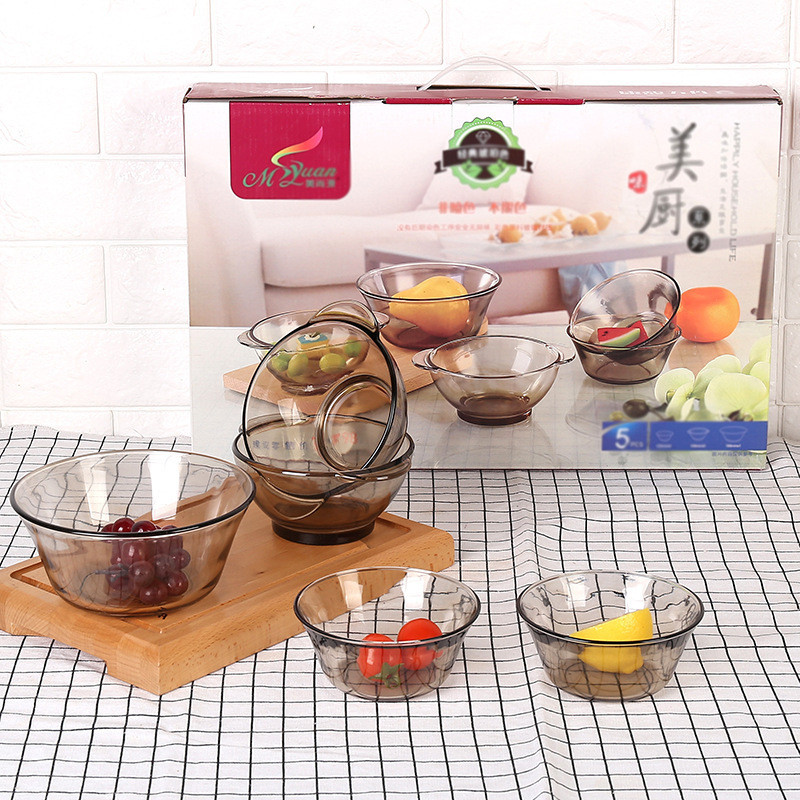 Factory direct Brown double-ear bowl glass bowl heat-resistant salad bowl Milk Cup set creative promotional gifts