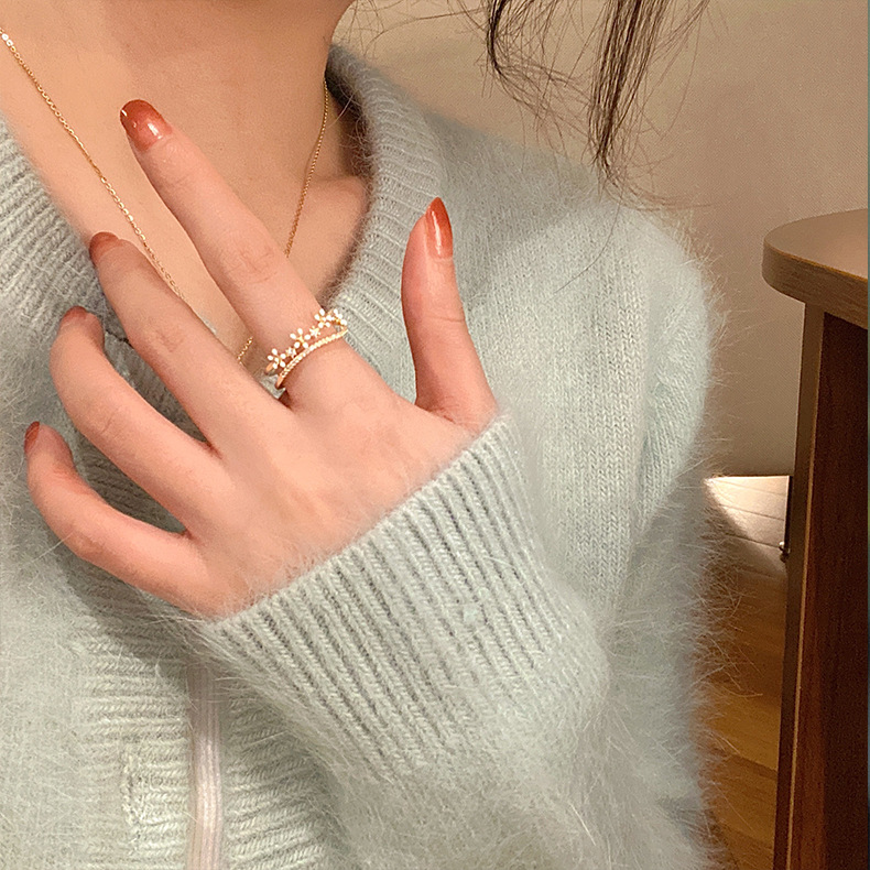 Double-layer open female new flowers fashion copper ring