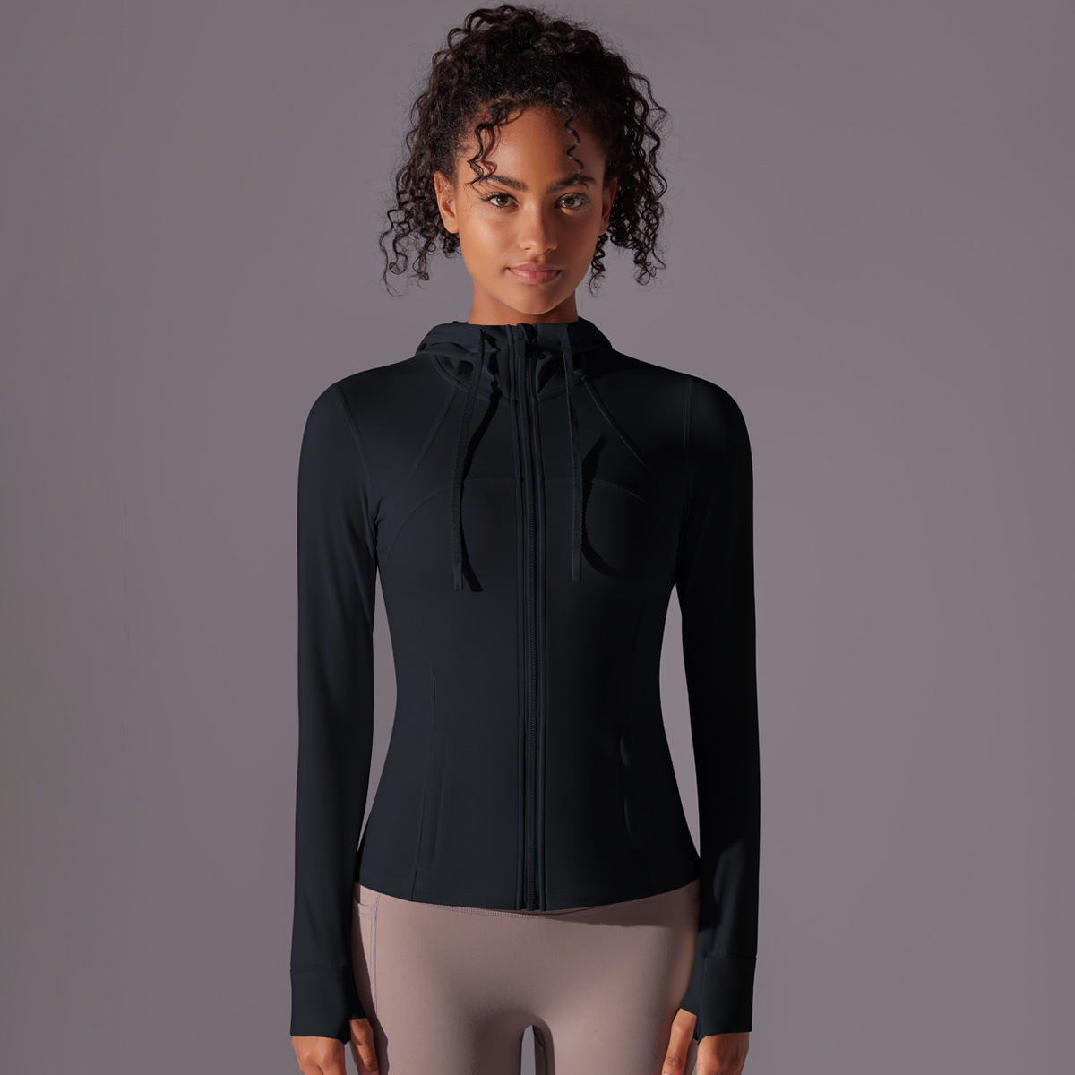 Nuevo bolsillo con cremallera de nylon de doble cara chaqueta deportiva encapuchada para correr y ejercicios yoga chaqueta de manga larga para mujeres