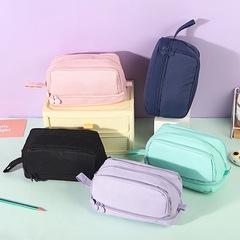 跨境批发笔袋文具袋学生马卡龙色双开窗多功能铅笔袋学习文具热款