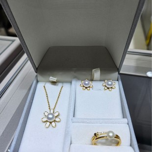 Natural freshwater real pearl necklace earrings ring three-piece set women's temperament fashion suit