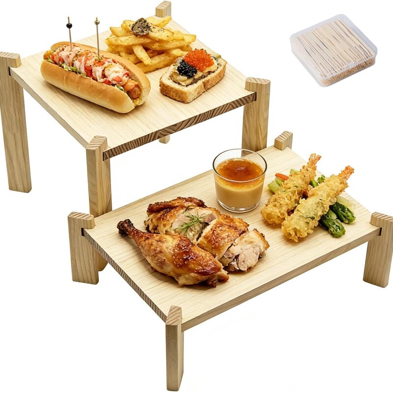 Two-Piece Set of Foldable Wooden Cake Stands, Service Trays, Solid Perfume Storage Racks, and Foldable Storage Shelves