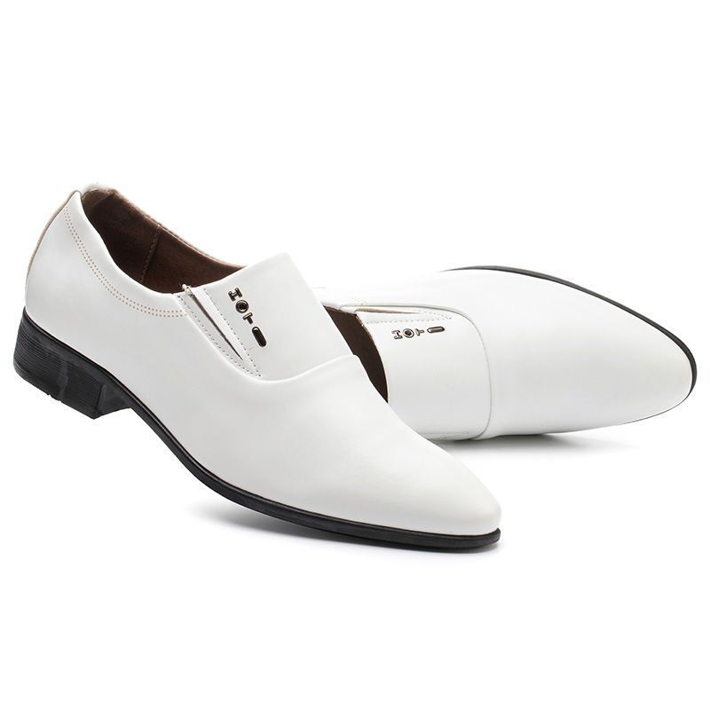 Spring and Autumn Men's Slip-On Leather Shoes, British Style White Casual Men's Shoes, Korean Style Fashionable and Trendy Men's Wedding Shoes