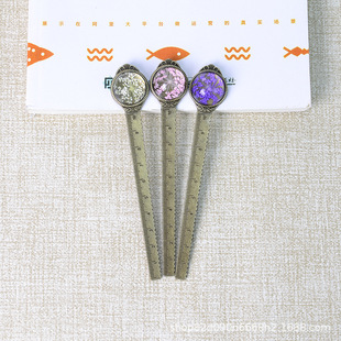 Retro Time Gem Real Flower Scale Bookmark Ruler Bookmark Learning Stationery Bookmark Scenic Spot Hot Selling Handmade Jewelry