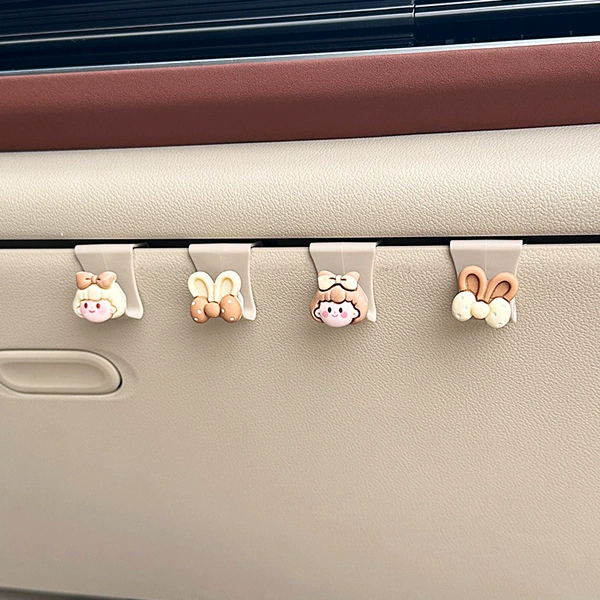 Girl's head+rabbit ear glove box hook 4 pack