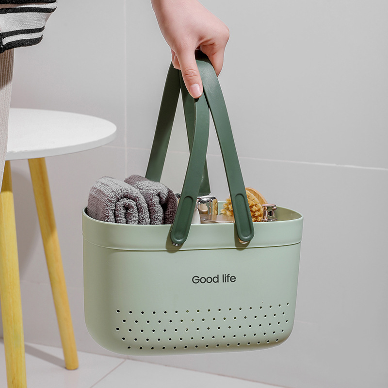 Household Handheld Storage Basket Plastic Handheld Perforated Basket Multi-purpose Dorm Bathroom Shower Basket Cosmetics Storage Basket