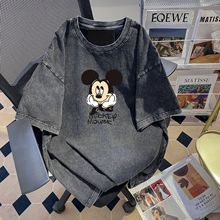 纯棉水洗做旧T恤圆领短袖印花半袖夏季潮酷流行休闲情侣宽松上衣